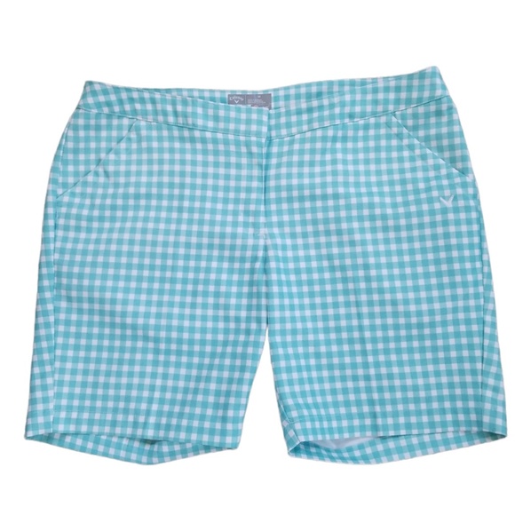Callaway Opti-Dri Teal‎ White 7 Inch Checkered Golf Shorts Size: 10 NWOT - Picture 1 of 7